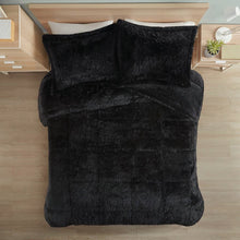 Load image into Gallery viewer, Full/Queen Black Soft Sherpa Faux Fur 3-Piece Comforter Set with Pillow Shams