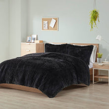 Load image into Gallery viewer, Full/Queen Black Soft Sherpa Faux Fur 3-Piece Comforter Set with Pillow Shams