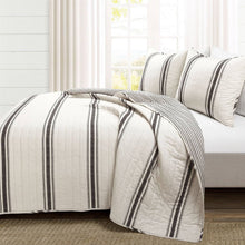 Load image into Gallery viewer, Full/Queen Black Off-White Cream Stripe Reversible Cotton 3-Piece Quilt Set