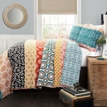 Load image into Gallery viewer, Full/Queen size Cotton 3 Piece Reversible Teal Orange Bohemian Stripe Quilt Set