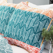 Load image into Gallery viewer, Full/Queen size Cotton 3 Piece Reversible Teal Orange Bohemian Stripe Quilt Set