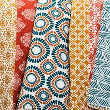 Load image into Gallery viewer, Full/Queen size Cotton 3 Piece Reversible Teal Orange Bohemian Stripe Quilt Set