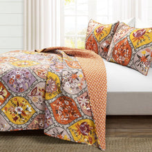 Load image into Gallery viewer, Full/Queen Boho Floral Lightweight Cotton Orange Mauve 3-Piece Quilt Set