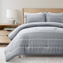 Load image into Gallery viewer, Full/Queen Blue Grey Off-White Stripe 3-Piece Lightweight Comforter Set