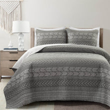 Load image into Gallery viewer, Full/Queen Scandinavian Dark Grey Chevron Reversible Cotton Quilt Set