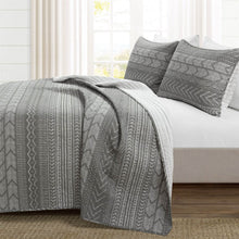 Load image into Gallery viewer, Full/Queen Scandinavian Dark Grey Chevron Reversible Cotton Quilt Set