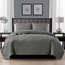 Load image into Gallery viewer, Full/Queen 3-Piece Dark Grey Polyester Microfiber Diamond Quilted Quilt Set