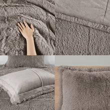Load image into Gallery viewer, Full/Queen Grey Soft Sherpa Faux Fur 3-Piece Comforter Set with Pillow Shams