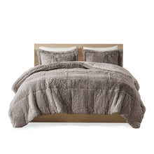 Load image into Gallery viewer, Full/Queen Grey Soft Sherpa Faux Fur 3-Piece Comforter Set with Pillow Shams