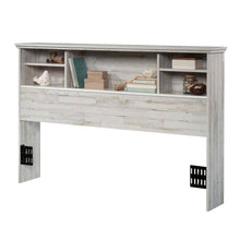 Load image into Gallery viewer, Full / Queen size Farmhouse Bookcase Headboard in Grey White Wood Finish