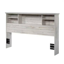 Load image into Gallery viewer, Full / Queen size Farmhouse Bookcase Headboard in Grey White Wood Finish