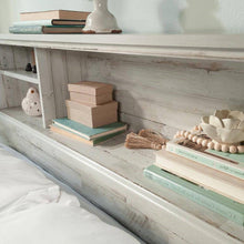 Load image into Gallery viewer, Full / Queen size Farmhouse Bookcase Headboard in Grey White Wood Finish