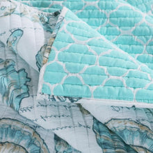 Load image into Gallery viewer, Full / Queen Coastal Seashells White Teal 3 Piece Polyester Reversible Quilt Set