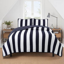 Load image into Gallery viewer, Full/Queen 3 Piece Navy Blue White Stars Stripes 100-Percent Cotton Quilt Set