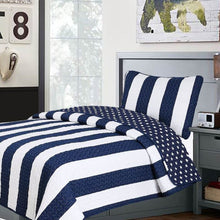 Load image into Gallery viewer, Full/Queen 3 Piece Navy Blue White Stars Stripes 100-Percent Cotton Quilt Set