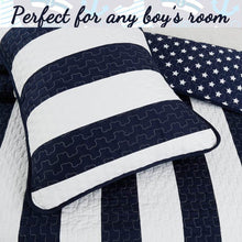 Load image into Gallery viewer, Full/Queen 3 Piece Navy Blue White Stars Stripes 100-Percent Cotton Quilt Set