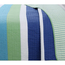 Load image into Gallery viewer, Full/Queen Navy Blue/Green/Teal/White Stripe 100-Percent Cotton Quilt Set