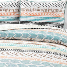 Load image into Gallery viewer, Full/Queen Scandinavian Chevron Teal White Orange Reversible Cotton Quilt Set