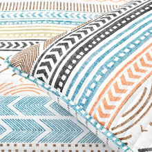 Load image into Gallery viewer, Full/Queen Scandinavian Chevron Teal White Orange Reversible Cotton Quilt Set