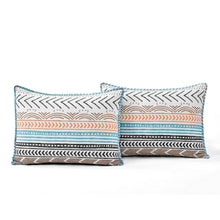 Load image into Gallery viewer, King Scandinavian Chevron Teal White Orange Brown Reversible Cotton Quilt Set