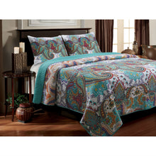Load image into Gallery viewer, Full / Queen Teal Paisley 3-Piece Quilt Set in 100-Percent Cotton