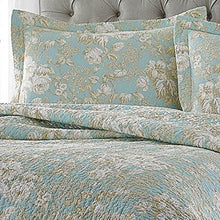 Load image into Gallery viewer, Full / Queen 3-Piece Cotton Quilt Set in Seafoam Blue Beige Floral Pattern