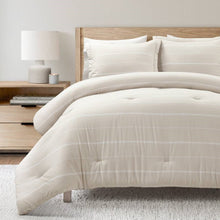 Load image into Gallery viewer, Full/Queen Beige Off-White Stripe Lightweight 3-Piece Comforter Set
