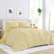 Load image into Gallery viewer, Full/Queen size 3-Piece Yellow White Reversible Floral Striped Comforter Set