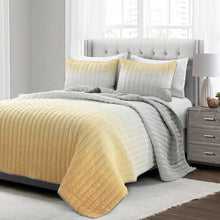 Load image into Gallery viewer, Full/Queen Yellow Orange Grey Lightweight Crinkle Fabric 3 Piece Quilt Set
