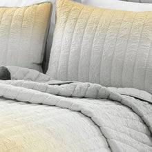 Load image into Gallery viewer, Full/Queen Yellow Orange Grey Lightweight Crinkle Fabric 3 Piece Quilt Set
