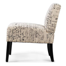 Load image into Gallery viewer, Modern Accent Chair Off-White French Cursive Pattern Upholstery with Black Wood Legs