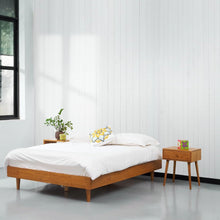 Load image into Gallery viewer, Full size Mid-Century Modern Platform Bed Frame in Light Wood Finish