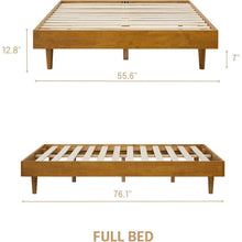 Load image into Gallery viewer, Full size Mid-Century Modern Platform Bed Frame in Light Wood Finish