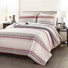 Load image into Gallery viewer, Full/Queen Lightweight Rustic Red Chevron Stripe Reversible 3 Piece Quilt Set