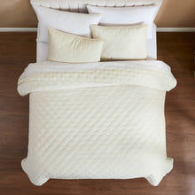 Load image into Gallery viewer, King/CAL King Size 3-Piece Cream Velvet Embroidered Super Soft Quilt Set