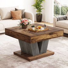 Load image into Gallery viewer, Square Farmhouse Coffee Table in Brown Black Wood Finish