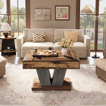 Load image into Gallery viewer, Square Farmhouse Coffee Table in Brown Black Wood Finish