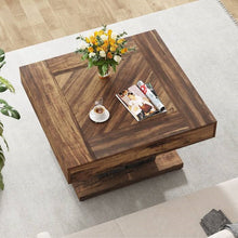 Load image into Gallery viewer, Square Farmhouse Coffee Table in Brown Black Wood Finish