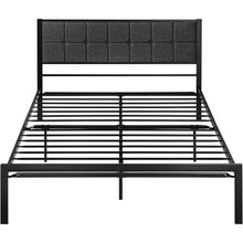 Load image into Gallery viewer, Full Metal Platform Bed Frame with Gray Button Tufted Upholstered Headboard