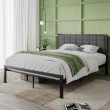 Load image into Gallery viewer, Full Metal Platform Bed Frame with Gray Button Tufted Upholstered Headboard