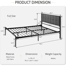 Load image into Gallery viewer, Full Metal Platform Bed Frame with Gray Button Tufted Upholstered Headboard