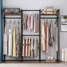 Load image into Gallery viewer, Black Metal Garment Rack with 4 Clothes Hanging Rods and 2 Wood Storage Shelves