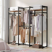 Load image into Gallery viewer, Black Metal Garment Rack with 4 Clothes Hanging Rods and 2 Wood Storage Shelves