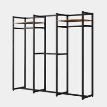 Load image into Gallery viewer, Black Metal Garment Rack with 4 Clothes Hanging Rods and 2 Wood Storage Shelves