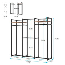 Load image into Gallery viewer, Black Metal Garment Rack with 4 Clothes Hanging Rods and 2 Wood Storage Shelves