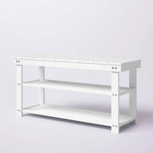 Load image into Gallery viewer, White Slatted Wood 2-Shelf Shoe Rack Storage Bench For Entryway or Closet