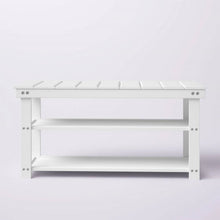 Load image into Gallery viewer, White Slatted Wood 2-Shelf Shoe Rack Storage Bench For Entryway or Closet