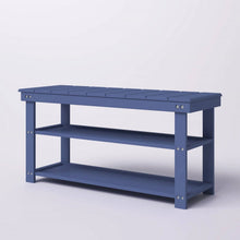 Load image into Gallery viewer, Blue Wood 2-Shelf Shoe Rack Storage Bench - 150 lbs. Weight Capacity