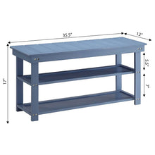 Load image into Gallery viewer, Blue Wood 2-Shelf Shoe Rack Storage Bench - 150 lbs. Weight Capacity