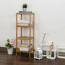 Load image into Gallery viewer, Solid Wood 4-Tier Bathroom Storage Shelving Unit